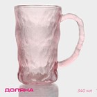 Кружка стеклянная Доляна «Айс», 340 мл, цвет розовый - фото 288154376