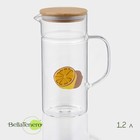 Кувшин для воды мерный BellaTenero «Эко. Фрукты», 1.2 л, 14.5×9.5×22 см, стекло, с бамбуковой крышкой, прозрачный - Фото 1