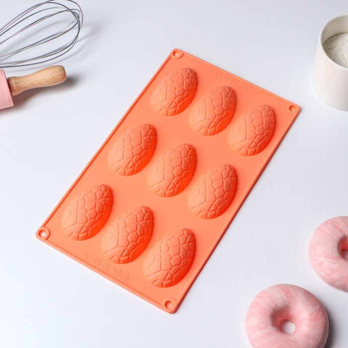 Форма для выпечки Доляна «Пасха. Шоколадное яйцо», силикон, 9 ячеек, 28×16×2 см, цвет оранжевый - Фото 1