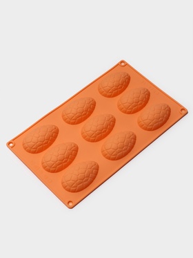 Форма для выпечки Доляна «Пасха. Шоколадное яйцо», силикон, 9 ячеек, 28×16×2 см, оранжевая