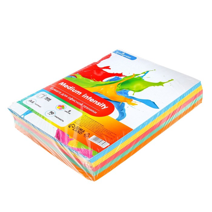 Бумага цветная Calligrata, А4, 500 листов, 5 цветов, умеренный интенсив, 80 г/м², МИКС - Фото 1