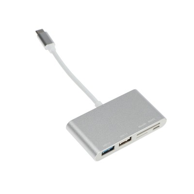 Адаптер Red Line Lite, Type-C - 2 USB/microUSB/microSD/SD, серебристый