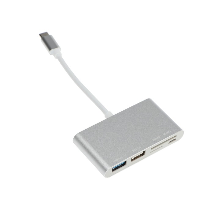 Адаптер Red Line Lite, Type-C - 2 USB/microUSB/microSD/SD, серебристый - Фото 1