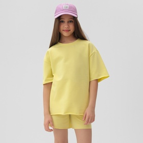 Комплект для девочки (футболка, шорты) MINAKU цвет лимонный, рост 128
