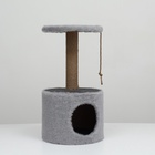 Домик для кошек с когтеточкой круглый, джут, 35×35×64 см, серый - Фото 3