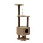 Комплекс для кошек с когтеточкой, 37×37×120 см, с домиком и 2 полками, бежевый - Фото 2
