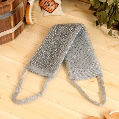 Мочалка банная с ручками «Добропаровъ. Пояс», 45 см без ручек, серая