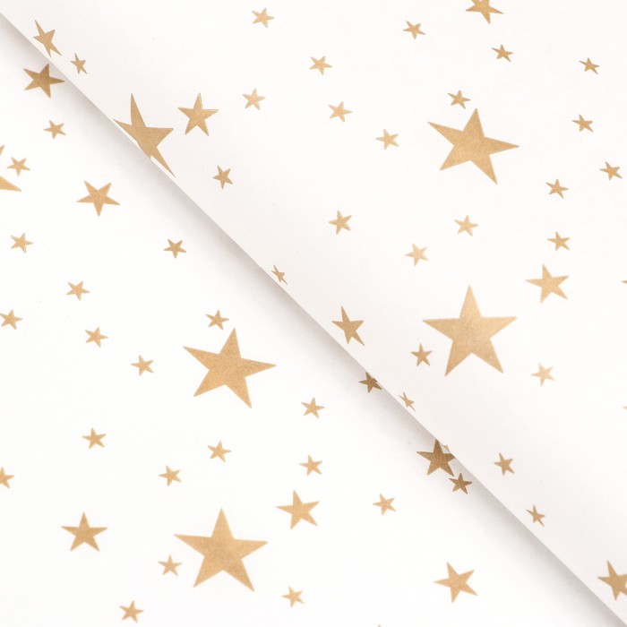 Бумага силиконизированная «Звёзды», золотые 0,38 х 5 м - фото 1882602171
