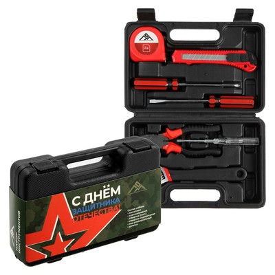 Набор инструментов в кейсе ЛОМ «23 ФЕВРАЛЯ», в подарочной упаковке, 7 предметов
