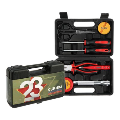 Набор инструментов в кейсе ТУНДРА «23 ФЕВРАЛЯ», в подарочной упаковке, 8 предметов