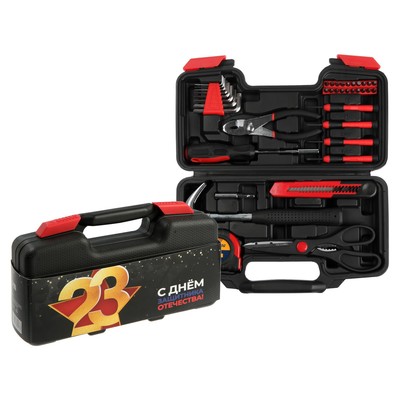 Набор инструментов в кейсе ТУНДРА «23 ФЕВРАЛЯ», в подарочной упаковке, 39 предметов