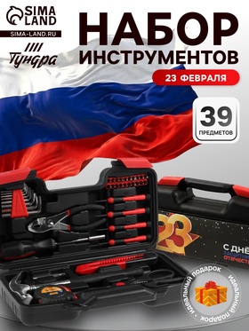 Набор инструментов в кейсе ТУНДРА «23 ФЕВРАЛЯ», в подарочной упаковке, 39 предметов  (артикул 9305226)  большой выбор товаров оптом и в розницу по низким ценам с доставкой