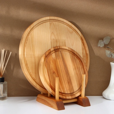 Набор деревянных разделочных досок на подставке «Фортуна», d=30, 20×1.8 см, пропитаны минеральным маслом, берёза