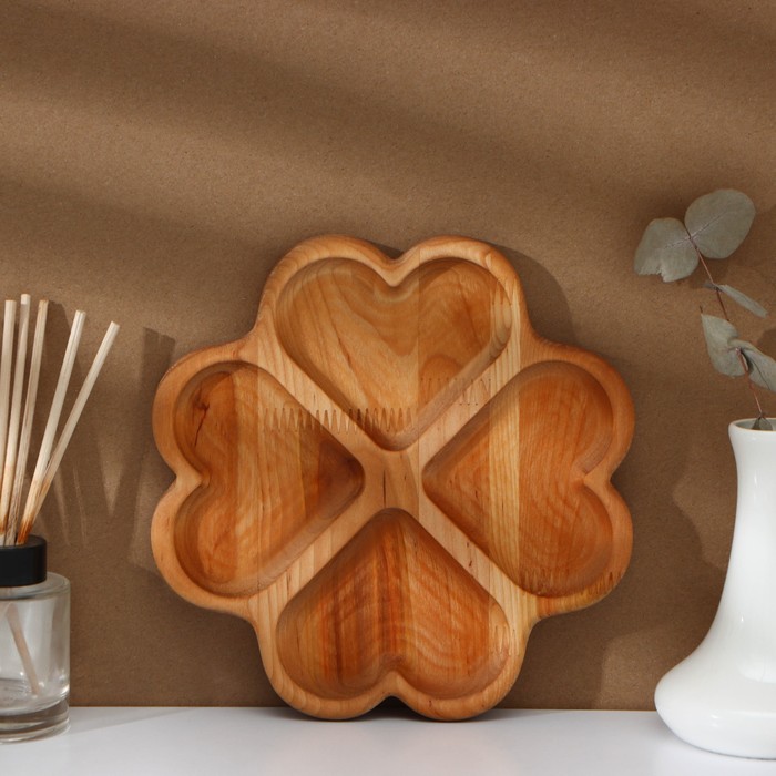 Менажница авторская Adelica «Сердце», 4 секции, 22×22×1.8 см, дерево берёза, пропитана минеральным маслом, коричневая - Фото 1