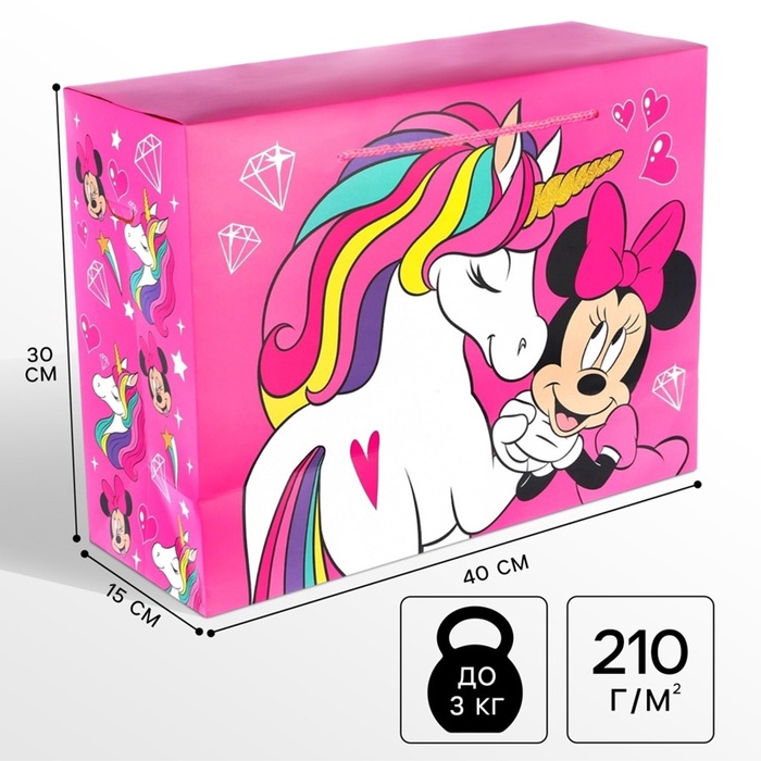 Пакет подарочный-коробка, 40×30×15 см Dream, упаковка, Минни Маус и Единорог - Фото 1