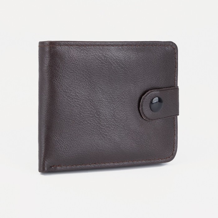 Портмоне мужское на кнопке, для купюр, для карт, для монет, цвет коричневый - Фото 1