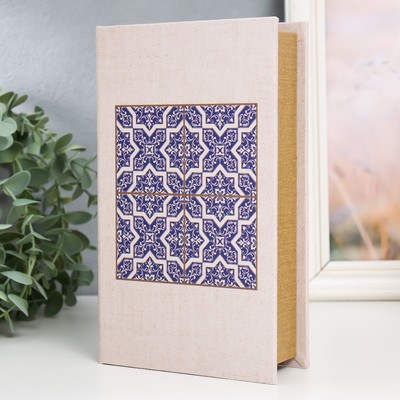 Шкатулка книга - сейф «Синие узоры», дерево, искусственная кожа, 21×13×5 см