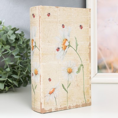 Шкатулка книга - сейф «Ромашки и божьи коровки», дерево, искусственная кожа, 21×13×5 см