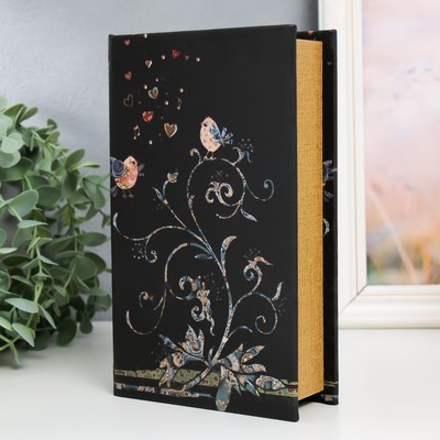 Шкатулка книга-сейф «Птицы и завитки», дерево, искусственная кожа, 21×13×5 см