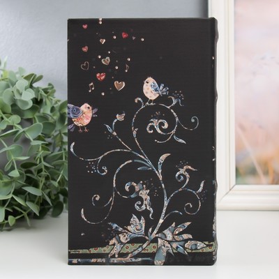 Шкатулка книга-сейф «Птицы и завитки», дерево, искусственная кожа, 21×13×5 см