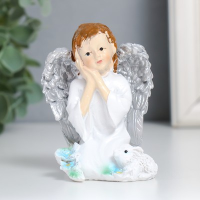 Сувенир полистоун "Девочка ангел с кроликом и цветами" 6х6,5х8,5 см