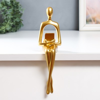 Фигурка настольная полистоун «Девушка с книгой», под золото, на полку, 23×6.8×9.6 см