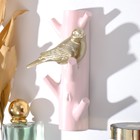 Крючки декоративные полистоун "Золотистая птичка на розовой ветке" 16х5,7х9,7 см - фото 6807054