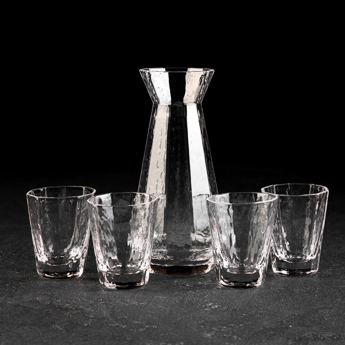 Набор для напитков из стекла «Иней», 5 предметов: графин 300 мл, 4 стакана 70 мл - Фото 1