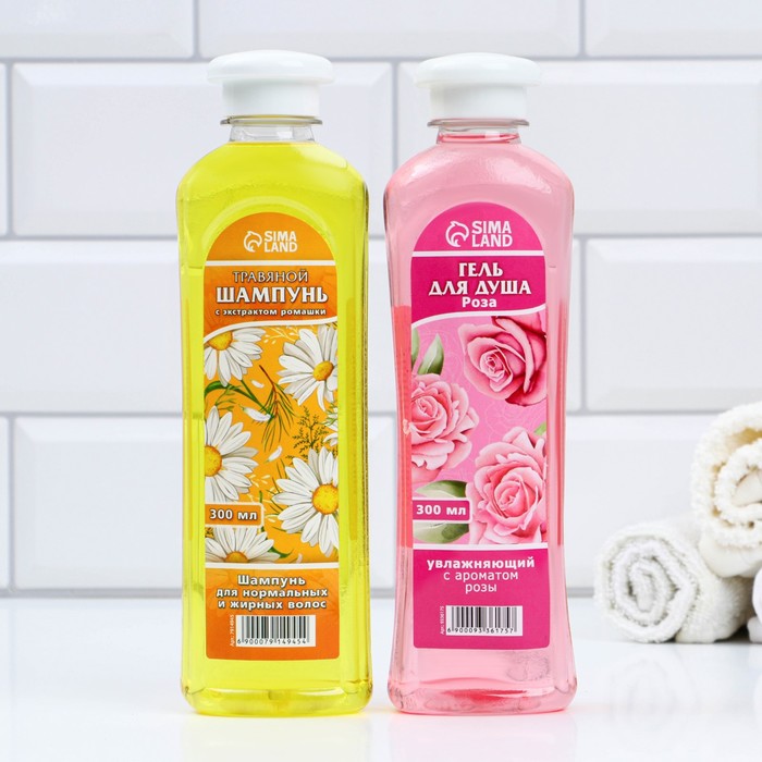Набор «Цветочное настроение», шампунь для волос аромат ромашка 300 мл, гель для душа аромат роза, 300 мл . 33134