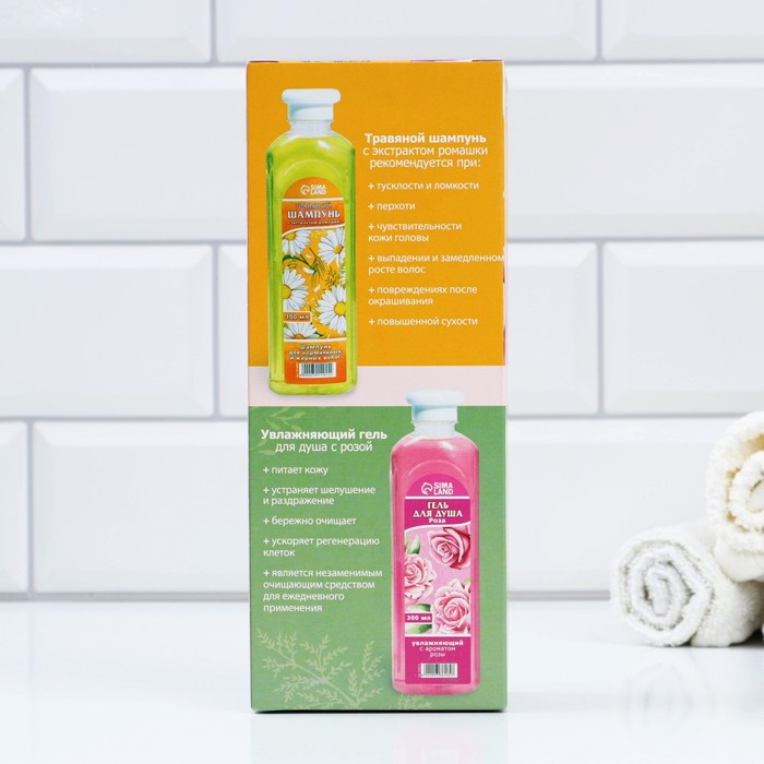 Набор «Цветочное настроение», шампунь для волос аромат ромашка 300 мл, гель для душа аромат роза, 300 мл . 33134