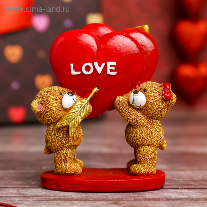 Сувенир полистоун "Мишутки с сердцем LOVE" на подставке 7,6х4х8 см - Фото 1