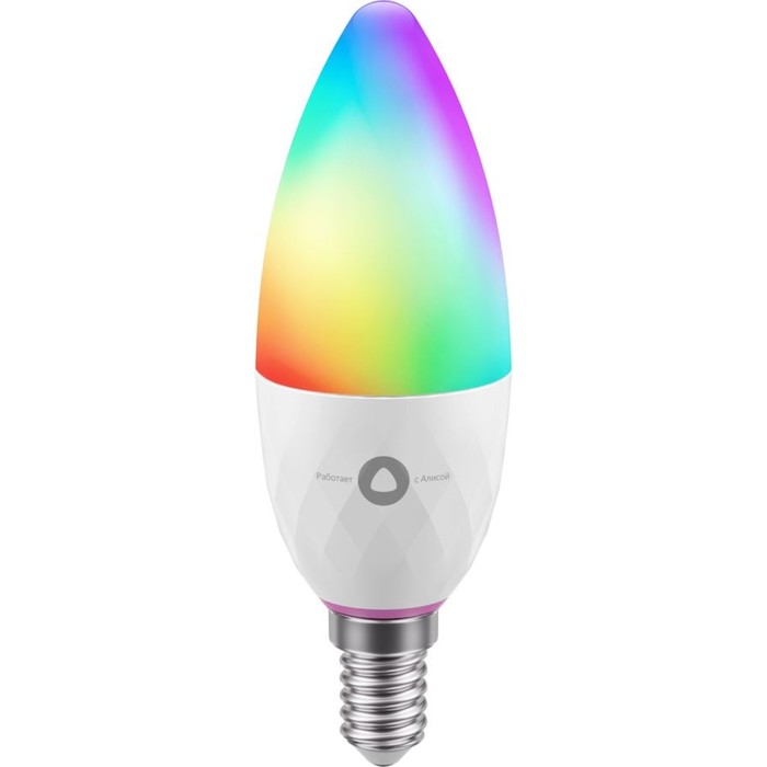 Умная лампа Яндекс, работает с Алисой, светодиодная, цветная, 4,8 Вт, 430 Лм,  Е14, 220 В - Фото 1