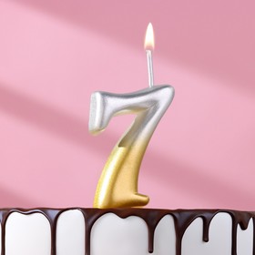 Свеча для торта цифра "Овал" "7", 5,5 см, золото-серебро