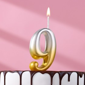 Свеча для торта цифра "Овал" "9", 5,5 см, золото-серебро