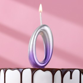 Свеча для торта цифра "Овал" "0", 5,5 см, серебро-сирень