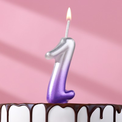 Свеча для торта цифра "Овал" "1", 5,5 см, серебро-сирень