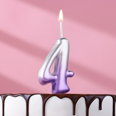 Свеча для торта цифра "Овал" "4", 5,5 см, серебро-сирень