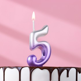 Свеча для торта "Овал", цифра "5", 5,5 см, серебро-сирень