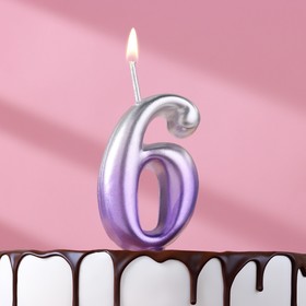 Свеча для торта "Овал", цифра "6", 5,5 см, серебро-сирень