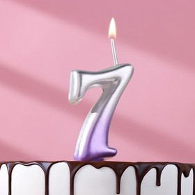 Свеча для торта "Овал", цифра "7", 5,5 см, серебро-сирень