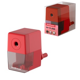 Точилка 1 отверстие ErichKrause M-Cube, с контейнером и механизмом крепления к столу, отверстие диаметром 8 мм, красная