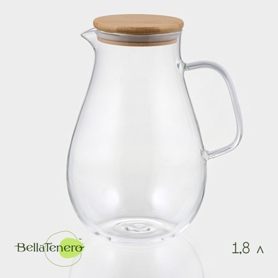 Кувшин для воды BellaTenero «Эко», 1.8 л, 14×20 см, стекло, с бамбуковой крышкой, прозрачный