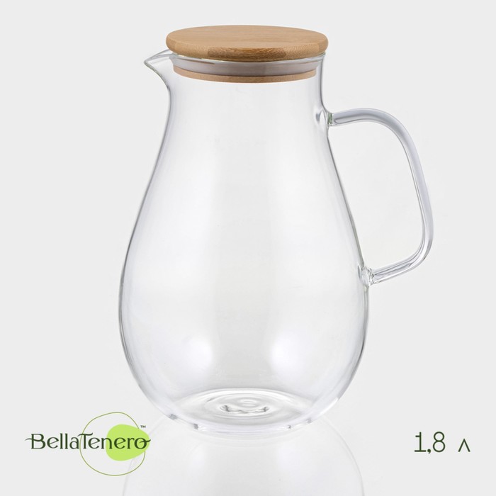 Кувшин для воды BellaTenero «Эко», 1.8 л, 14×20 см, стекло, с бамбуковой крышкой, прозрачный - Фото 1