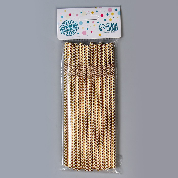 Трубочки для коктейля с гофрой «Зигзаг», в наборе 25 штук, цвет золотой - Фото 1