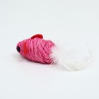 Игрушка для кошек "Мышь сизалевая малая" с меховым хвостом, 5,5 см, розовая - Фото 3