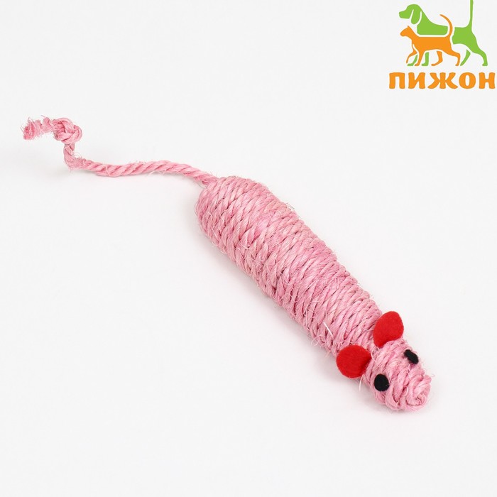 Игрушка сизалевая "Длинная мышь", 14,5 см, розовая - Фото 1