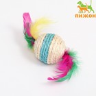 Мяч сизалевый с перьями «Леденец», 5 см - Фото 1