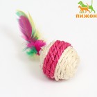 Мяч сизалевый с перьями "Леденец", 5 см,белая/розовая - фото 6807985