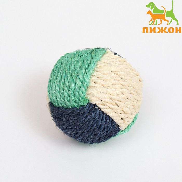 Шарик переплетенный из сизали, 6 см, белый/синий/зелёный - Фото 1