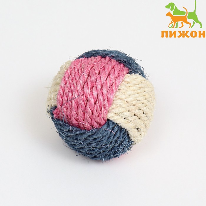 Шарик переплетенный из сизали, 6 см, белый/синий/розовый - Фото 1